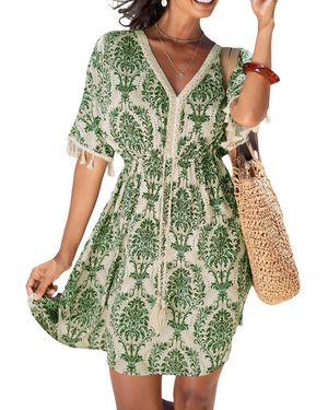 CUPSHE Boho V-neck Mini Beach Dress - Green