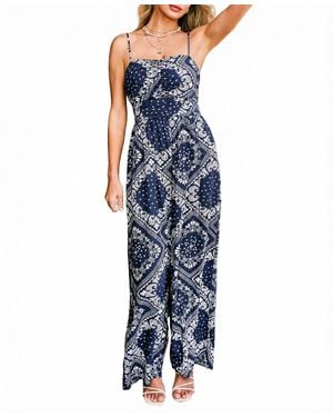 CUPSHE V-neck Zipper Closure Unlined Jumpsuit - Blue