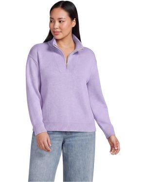 Lands' End Plus Size Drifter Slim Quarter Zip Sweater - Purple