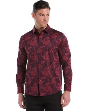 Cubavera Long Sleeves Floral Print Shirt - Red
