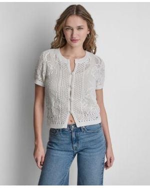 DKNY Short Sleeve Crewneck Cardigan - White