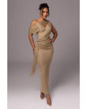 JLUXLABEL Metallic Celestina Draped Maxi Dress - Brown