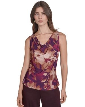 Halston Printed Sleeveless Cowl Neck Top - Red