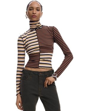 Desigual Long-Sleeved T-Shirt With High Neck, Cotton - Brown
