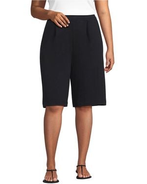 Lands' End Plus Size Sport Knit High Rise Pleated 12" Bermuda Shorts - Black