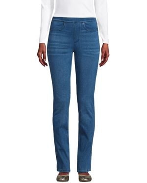 Lands' End Petite Starfish Mid Rise Knit Denim Straight Jeans - Blue