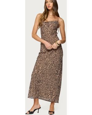 Edikted Ayanah Printed Backless Maxi Dress - Brown