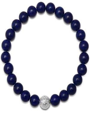 Steeltime Lava Beads And Sterling Silver Bead Stretch Bracelet - Blue
