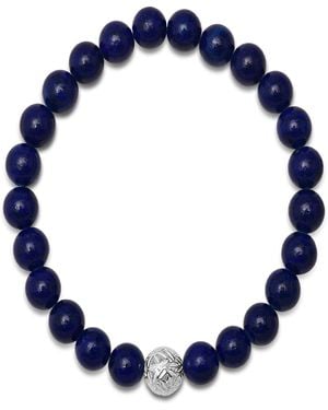Steeltime Lava Beads And Sterling Silver Bead Stretch Bracelet - Blue