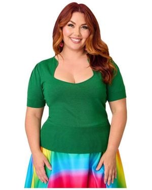 Unique Vintage Plus Size Short Sleeve Sweater - Green