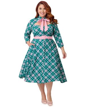 Unique Vintage Plus Size Sweetheart Neck Swing Dress - Blue