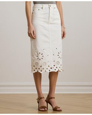 Ralph Lauren Petite Eyelet Denim Midi Skirt - Natural