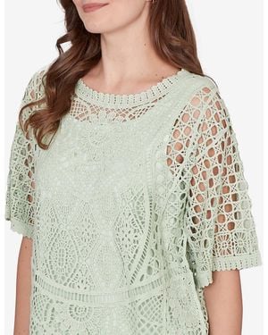 Ruby Rd. Petite Chemical Lace Pullover Sweater - Green
