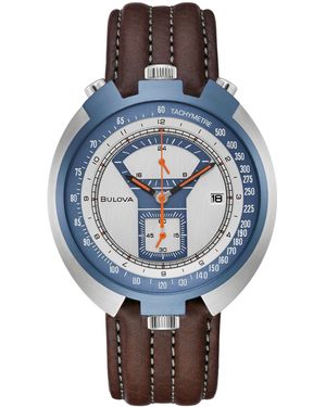 Bulova Chronograph Archive Parking Meter Leather Strap Watch 43mm - Blue