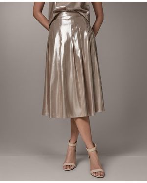 Donna Karan Shine Pleated Metallic Midi Skirt - Brown