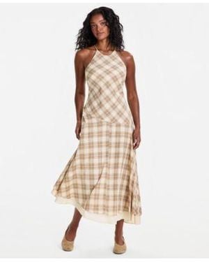 And Now This Now This Cotton Plaid Cami Strap Asymmetric Dress Macys Exclusive - Natural