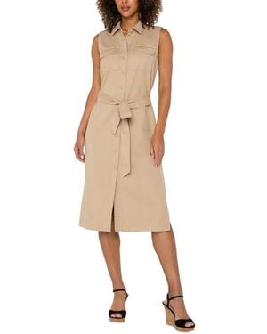 Liverpool Los Angeles Sleeveless Tie-waist Shirt Dress - Natural