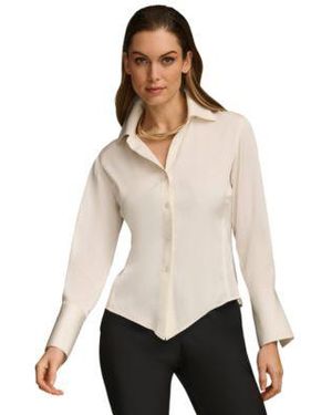 Donna Karan Button Front Point Hem Top - White