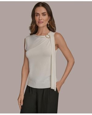 Donna Karan Sleeveless Drape-front Top - Gray