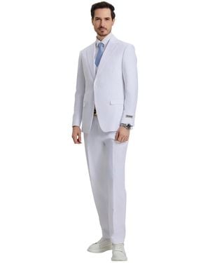Stacy Adams Big & Tall Hybrid-fit 3pc Notch Lapel Suit Set - White