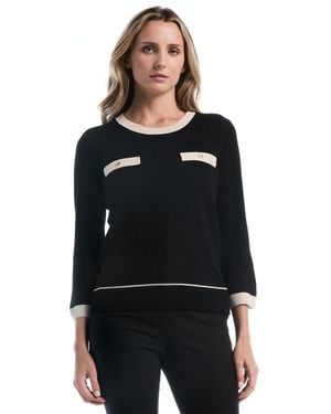 Rafaella Petite Colorblock 3/4-sleeve Sweater - Black