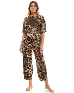 Roudelain Boxy T-shirt And Barrel Leg Pants Set - Brown