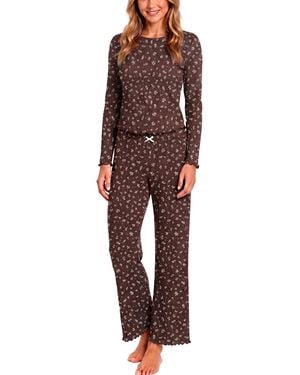Sincerely Jules Wonder Rib 3x3 Floral-print Ribbed Top And Pants - Red