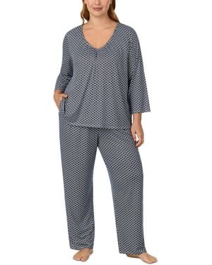 Ellen Tracy Plus Size V-neck 3/4-sleeve Top And Long Pants - Blue