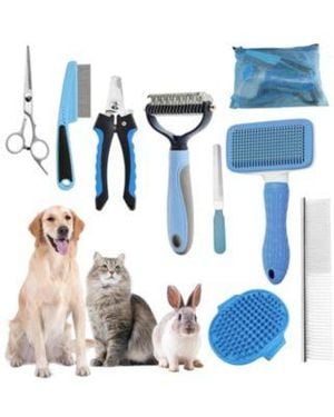 Aronkl Pet Bath Grooming Kit With Hair Brush Towel Washing Gloves Shampoo Scrubber - Blue