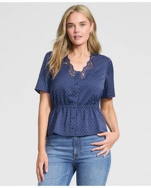 Lands' End Peplum Polka-dot V-neck Blouse - Blue