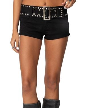 Edikted Studded Belt Denim Micro Shorts - Black