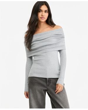 BarIII Off-the-shoulder Lightweight Fitted Sweater - Gray