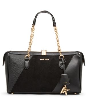 Anne Klein Convertible Strap Medium Satchel Handbag - Black