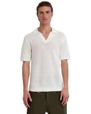 KARL LAGERFELD Open Weave Johnny Collar Polo Shirt - White