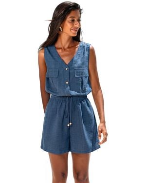 CUPSHE Ava V-neck Sleeveless Romper - Blue