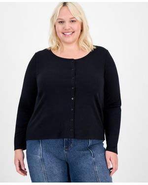 Hippie Rose Trendy Plus Striped Button-front Sweater - Black