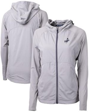 Cutter & Buck Los Angeles Dodgers Adapt Eco Knit Hybrid Raglan Full-zip Hoodie - Gray