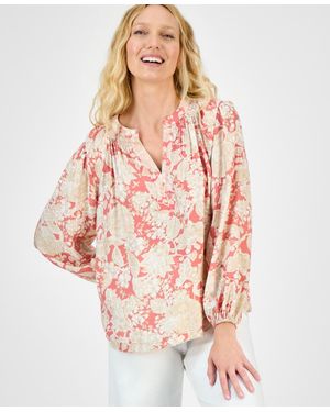 Nautica Long Sleeve Floral Tunic Top - Pink