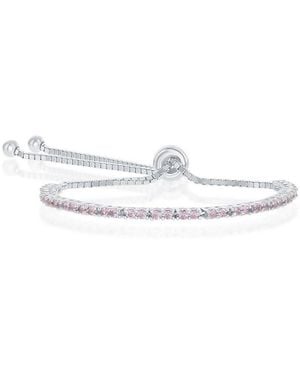 Simona Sterling Silver 2mm Birthstone Cz Tennis Adjustable Bolo Bracelet - White
