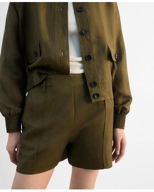 Mango High-waist Linen Shorts - Green