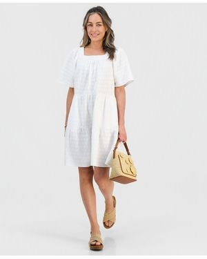 Style & Co. Petite Cotton Embroidered Square-neck Dress - White