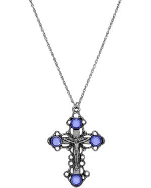 Symbols of Faith Pewter/silver-tone Sapphire Crystal Cross 18" Necklace - Metallic