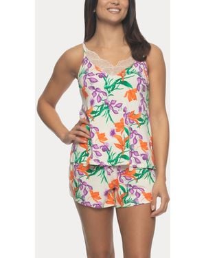 Felina Desiree Short Sleeve Pajama Camisole And Short Set - Red