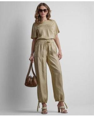 DKNY Short Sleeve Twinkle Front T Shirt Twinkle Tie Leg Pants - Natural