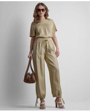 DKNY Short Sleeve Twinkle Front T Shirt Twinkle Tie Leg Pants - Natural