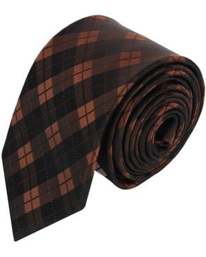 Trafalgar Digby Checkered Plaid Silk Necktie - Brown