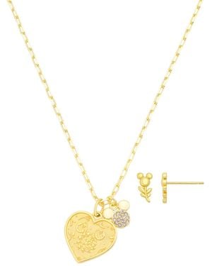 Disney Cubic Zirconia -tone Heart Necklace And Earrings Set - Metallic