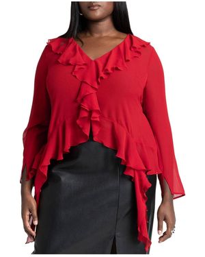 Eloquii Plus Size Ruffle Trim Blouse - Red