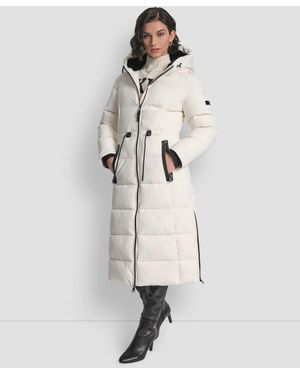 DKNY Hooded Anorak Maxi Puffer Coat - White