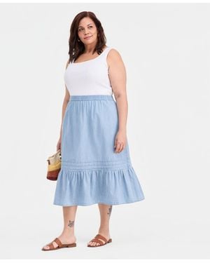 Style & Co. Plus Size Cotton Chambray Pintucked Pull-on Skirt - Blue